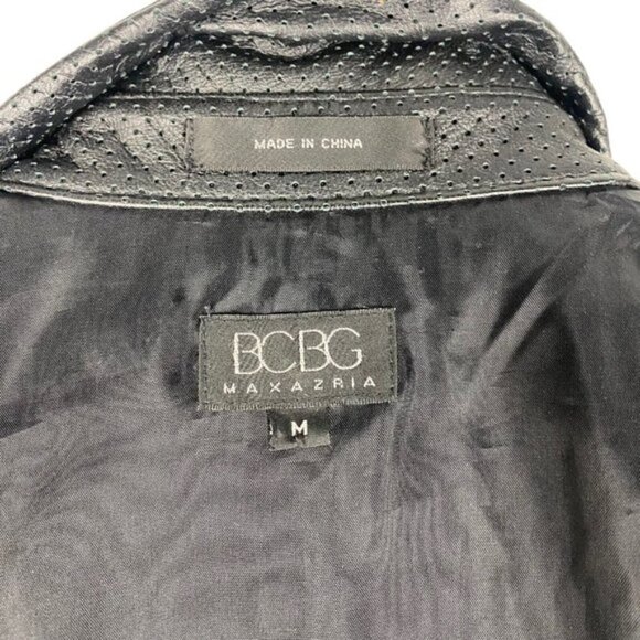 BCBG MAXAZRIA Vintage Black Leather Perforated Button Up Shirt US M - Picture 10 of 10